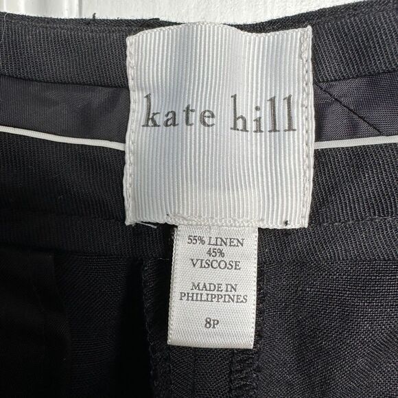 Kate Hill Pants Womens 8P Black Pleated Trouser Linen Blend Pockets Straight Leg - Picture 5 of 8